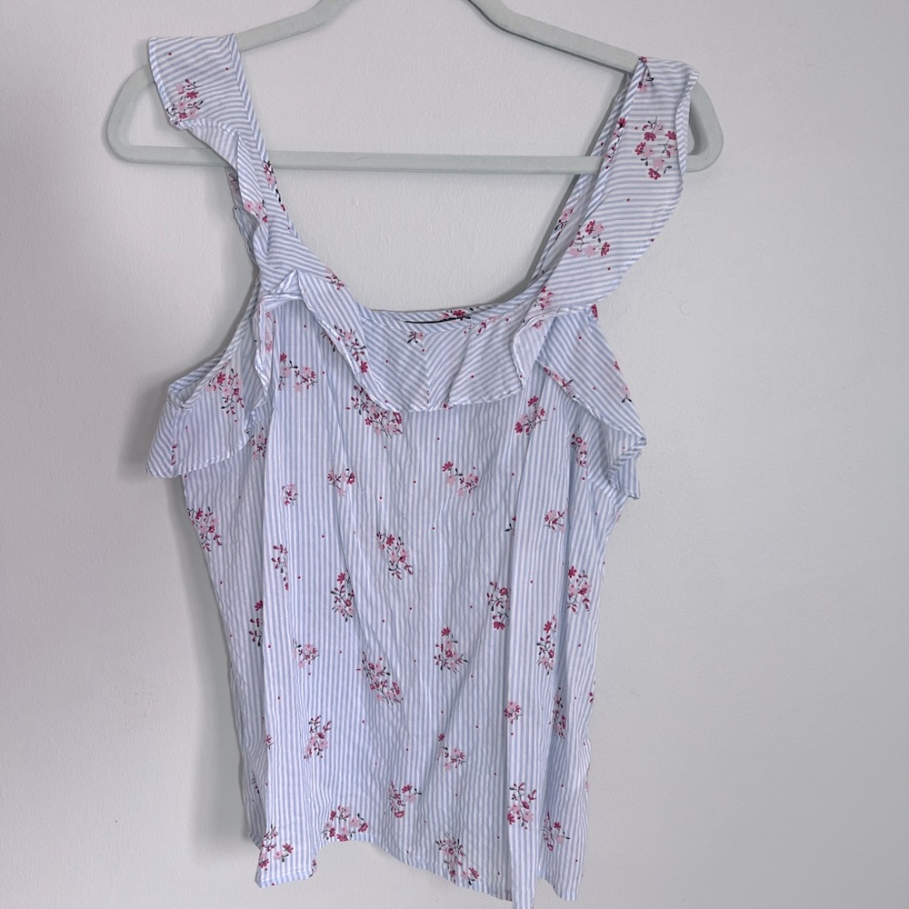 Striped Ruffle Tank Top - M